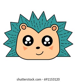 Funny vector hedgehog with cute eyes in flat style isolated on white background. Childish print