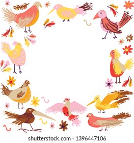 funny vector hens for your design. frame for your text or invitation text