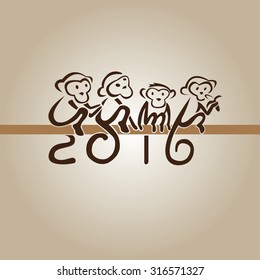 Funny vector illustration "2016 - Year of monkey"