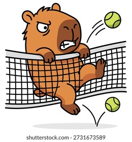 Lustige Vektorgrafik einer wütenden Capybara, die sich während eines Padel- oder Pickleball-Spiels in einem Netz verheddert. Das komische Cartoon-Nagetier hängt am Sportnetz, an seinen Pfoten gefesselt, und sieht extrem wütend und verärgert aus. Der Charakter trägt seine Zähne, runzelt die Stirn und zeigt eine aggressive Emotion des Versagens, während er versucht, aus der Falle zu kommen. Gelb-grüne Tennisbälle fliegen dynamisch um das Tier, was das Chaos und die Spannung des Augenblicks unterstreicht. Das Design ist in einem flachen Stil mit fetten schwarzen Umrissen auf isoliertem weißem Hintergrund ausgeführt, sodass das Bild für die Verwendung in Design und Werbung geeignet ist. Dieser Clipart ist ideal für Memes über Sportversagen, schlechte Trainingseinheiten, Stress oder schlechte Laune. Das Bild vermittelt das Konzept eines "epischen Scheiterns" und einer sportlichen Wut, bei der sich ein süßes Biest aufgrund von Unbeholfenheit in ein wütendes Monster verwandelt. Das Thema der aktiven Erholung wird durch Humor und Sarkasmus präsentiert. Die Capybara, meist ein ruhiges Tier, wird hier in einem ungewöhnlichen Wutzustand gezeigt, der die Aufmerksamkeit des Betrachters auf sich zieht. Die Szene illustriert einen Moment des Squashs, Badmintons oder Tennis, wenn die Situation außer Kontrolle geraten ist. Das Netz ist im Detail mit Zellen gezeichnet, die ein Gefühl von einer Barriere. Die Emotion des Charakters ist eine Mischung aus Wut, Machtlosigkeit und komischer Aggression. Das Vektorformat ermöglicht die Skalierung des Bildes, ohne die Qualität für das Drucken auf T-Shirts, Aufklebern, Bechern oder das Erstellen von Inhalten für soziale Netzwerke zu verlieren. Das Bild ist perfekt für Trainer-Blogs (als Beispiel für Anfängerfehler), Artikel über Sportpsychologie oder einfach nur für die Unterhaltung des Publikums. Dies ist eine visuelle Metapher für eine verworrene Situation, Lebensschwierigkeiten oder den Kampf mit den Umständen, präsentiert in einer leicht unterhaltsamen Form.