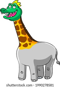 Funny vector illustration of an animal with a crocodile head, giraffe neck and elephant body.