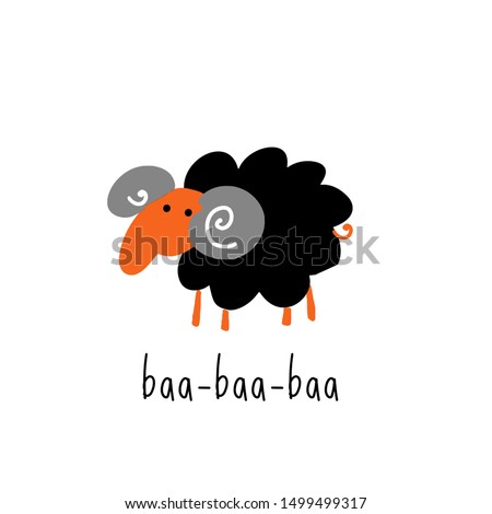 Funny vector illustration of black sheep. Phrase Baa.