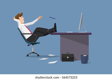 Funny vector illustration businessman relaxing between work. Concept of office life. Cartoon flat style character.