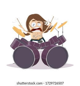 funny vector illustration of a cartoon drummer in retro style