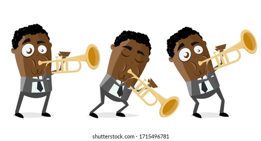 funny vector illustration of a cartoon jazz trumpeter