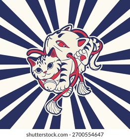 Ilustración vectorial divertida de un gato	
