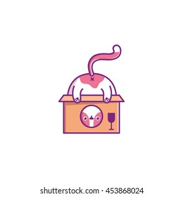 Funny vector illustration cat and box