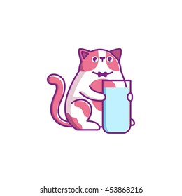Funny vector illustration cat and milk