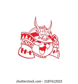 funny vector illustration of cat as a samurai , it can be use for shirt design or poster