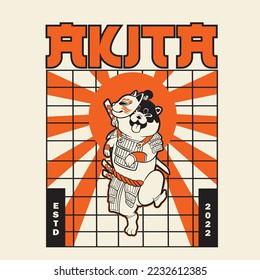 funny vector illustration of cat as a samurai , it can be use for shirt design or poster	