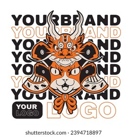 funny vector illustration of cat as a samurai , it can be use for shirt design or poster	
