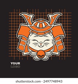 funny vector illustration of cat as a samurai , it can be use for shirt design or poster	