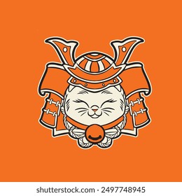 funny vector illustration of cat as a samurai , it can be use for shirt design or poster	