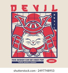 funny vector illustration of cat as a samurai , it can be use for shirt design or poster	