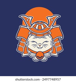 funny vector illustration of cat as a samurai , it can be use for shirt design or poster	