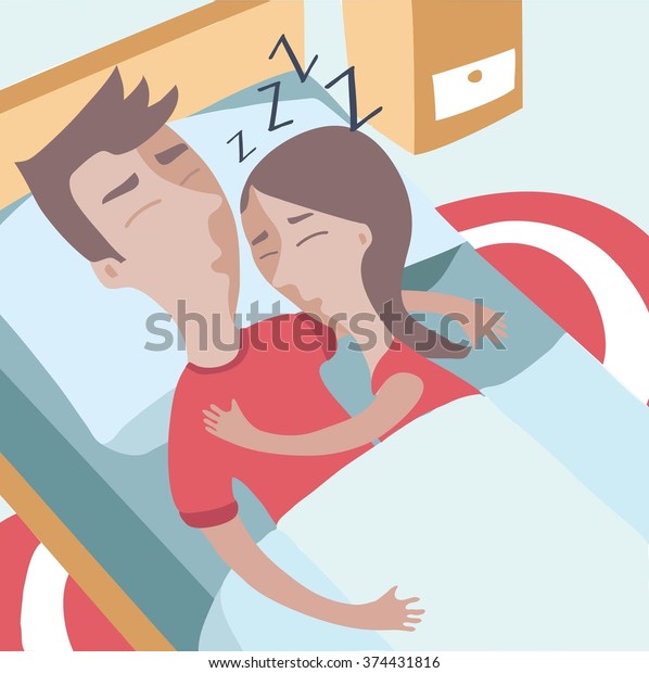 Funny Vector Illustration Couple Sleeping Hugging Stock Vector Royalty