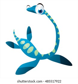 funny vector illustration of cute animal. Cartoon Swimming dinosaur. Elasmosaurus