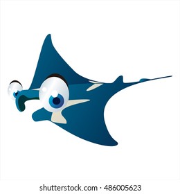 funny vector illustration of cute animal. Cartoon Sealife designs. Manta Ray