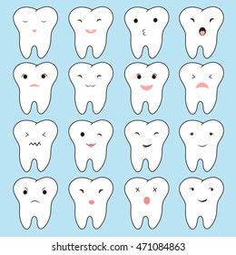Funny vector illustration. cute cartoon tooth set great for your website design. 