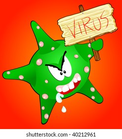 Funny vector illustration depicting a menacing green virus