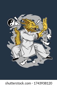 the funny vector illustration of dragon kungfu it can be use as shirt design or poster 