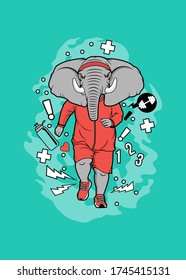 the funny  vector illustration of elephant jogging , it can be use for shirt design or poster 