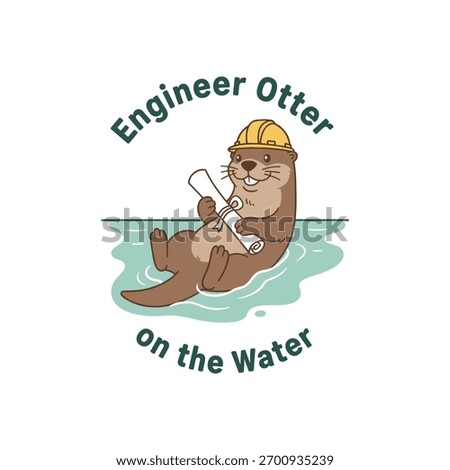 Funny vector illustration of an engineer otter for an apparel print. A cute construction worker character for a t-shirt or clothing design