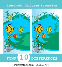 Funny Vector Illustration of Finding Differences. Educational Game for Children