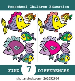 Funny Vector Illustration of Finding Differences. Educational Game for Children