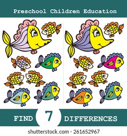 Funny Vector Illustration of Finding Differences. Educational Game for Children