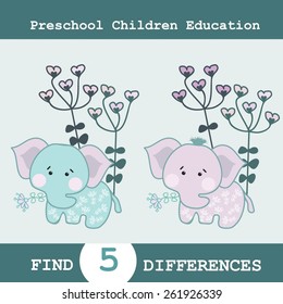 Funny Vector Illustration of Finding Differences. Educational Game for Children