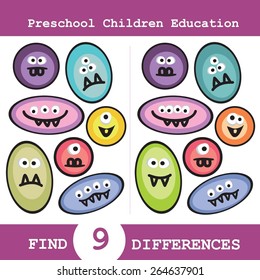 Funny Vector Illustration of Finding Differences. Educational Game for Children