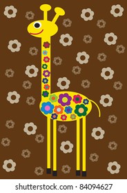 funny vector illustration of flower giraffe,creative computer graphic design with natural theme,animal