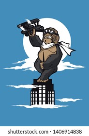 funny vector illustration of Gorilla junior play time 