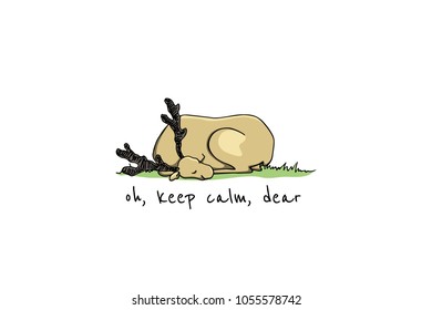 Funny vector illustration of hand drawn cute sleeping deer. Beautiful ink drawing, sketch style. Perfect design elements, animal illustration