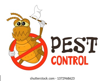 Funny vector illustration of pest control logo for fumigation business. Comic locked flea. Design for print, emblem, t-shirt, sticker, logotype, corporate identity, icon.