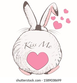 Funny vector illustration with rabbit and heart tale, valentines day design