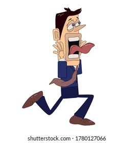 Funny vector illustration with running worker in panic for your design
