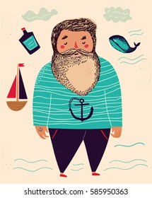 Funny vector illustration with sailor