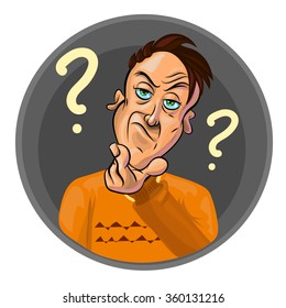 Funny vector illustration of serious man thinking about new idea. Made in comic cartoon style.