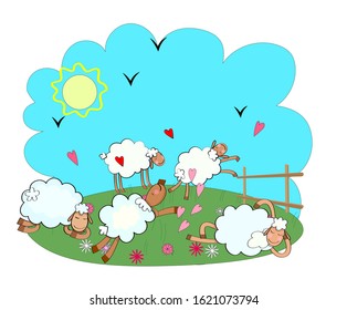 Funny Vector Illustration Sheep Sun Flowers Stock Vector (Royalty Free ...