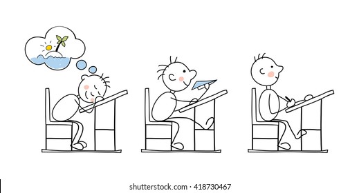 Funny vector illustration -- students in the classroom