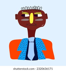 Funny vector illustration of a stylized man with a tie and a jacket, with a purple face and a red nose on a plain background. Vector illustration of a drinking office worker