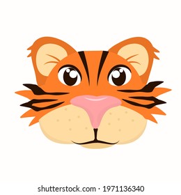 funny vector illustration of a tiger's face isolated on a white background
