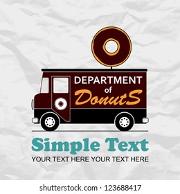 Funny vector illustration with van and donut