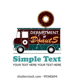 Funny vector illustration with van and donut