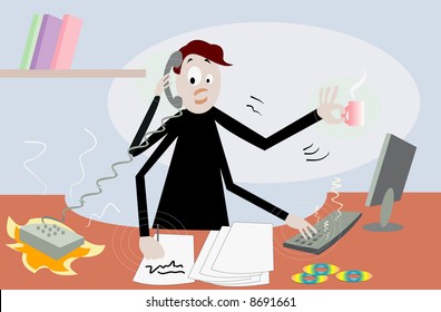 funny vector image of busy office worker