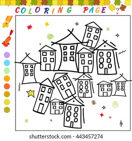 Funny vector image for colouring with houses