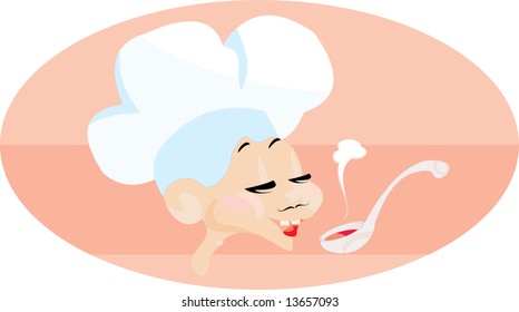 funny vector image of head of young cook