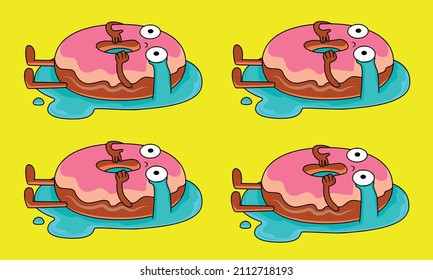 funny vector image of a set of crying donuts on a yellow background with fun colors, ideal to use as a wallpaper, poster, greeting card and others.